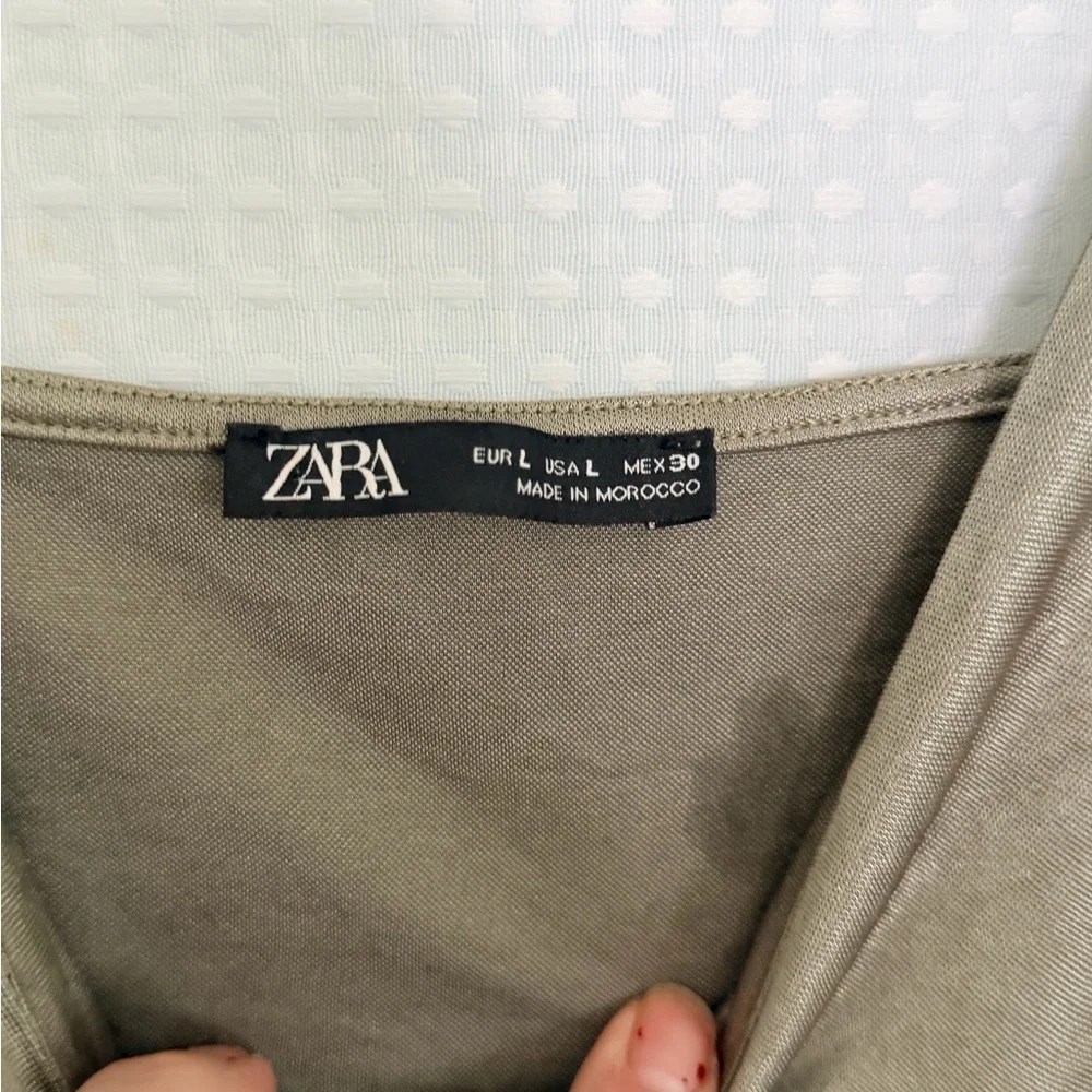 Zara Olive Taupe Satin Slip Dress Spaghetti Straps Minimalist Size L Bias Cut - Picture 3 of 4